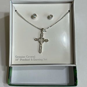 Genuine Crystal Cross Necklace Earring New Box